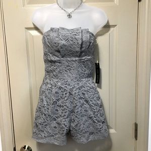Poof Couture-Gray Lace Strapless Romper-NWT Medium